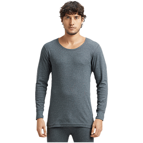 Jockey Men 2401 Super Combed Cotton Rich Full Sleeve Thermal Undershirt With StayWarm Technology - Charcoal Melange, 1 pc (Size - M)