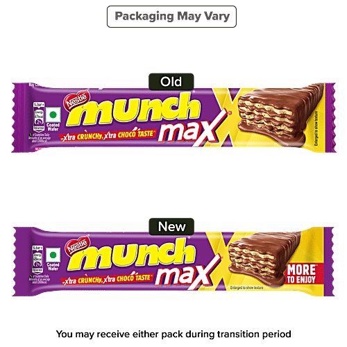 Nestle Munch Max Chocolate Coated Crunchy Wafer Bar, Value Pack, 126 g (3 units x 42 g each) Xtra Crunchy, Xtra Chocolate Taste