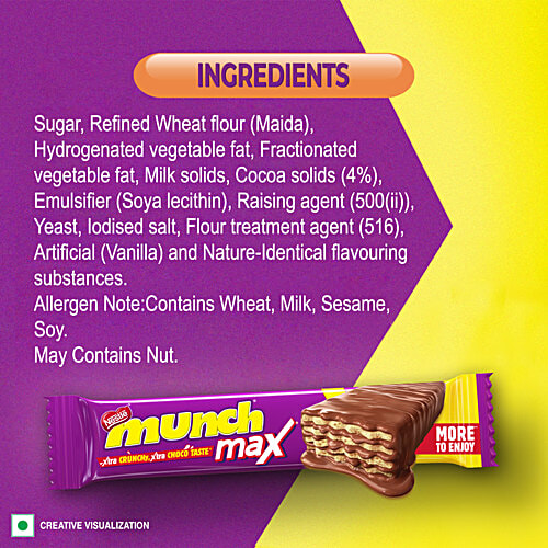 Nestle Munch Max Chocolate Coated Crunchy Wafer Bar, Value Pack, 126 g (3 units x 42 g each) Xtra Crunchy, Xtra Chocolate Taste