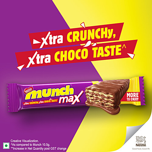 Nestle Munch Max Chocolate Coated Crunchy Wafer Bar, Value Pack, 126 g (3 units x 42 g each) Xtra Crunchy, Xtra Chocolate Taste