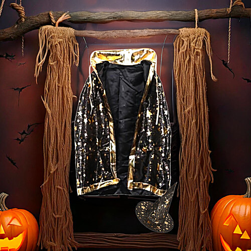 DP Nylon Black Halloween Costume For Adults - Spooky & Stylish Outfit, Cloak & Hat Set, 2 pcs Stylish