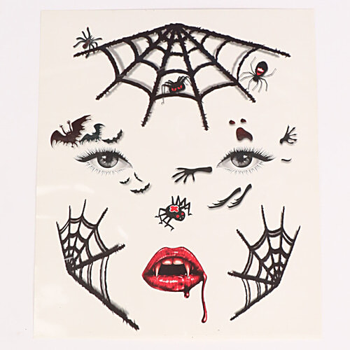 DP Halloween Bat & Spider Tattoo Sticker For Face, 1 pc  