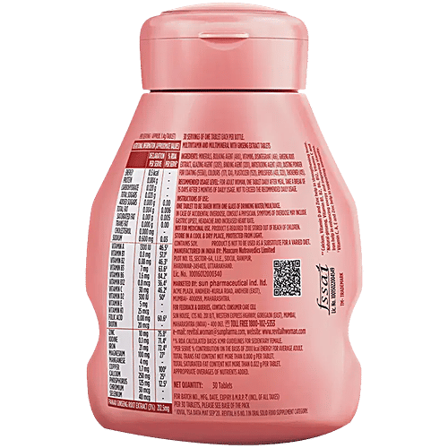 Revital H Woman Tablet With Multivitamins, Calcium, Zinc & Natural Ginseng For Daily Immunity, Strong Bones & Energy, 30 pcs  