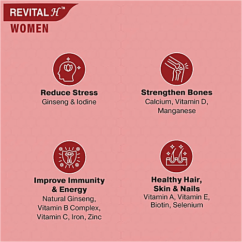 Revital H Woman Tablet With Multivitamins, Calcium, Zinc & Natural Ginseng For Daily Immunity, Strong Bones & Energy, 30 pcs  