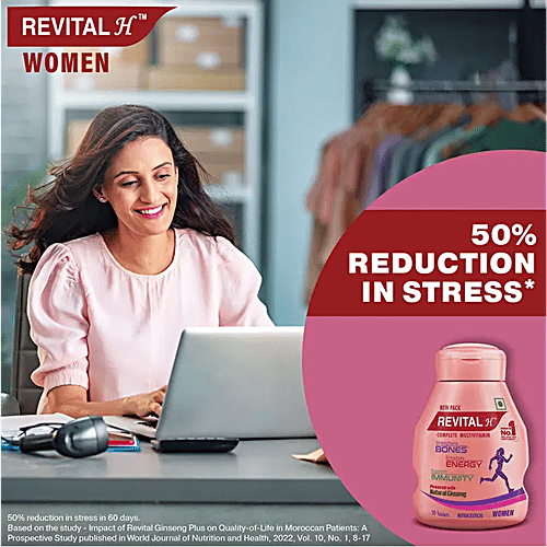 Revital H Woman Tablet With Multivitamins, Calcium, Zinc & Natural Ginseng For Daily Immunity, Strong Bones & Energy, 30 pcs  
