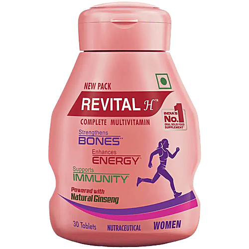 Revital H Woman Tablet With Multivitamins, Calcium, Zinc & Natural Ginseng For Daily Immunity, Strong Bones & Energy, 30 pcs  