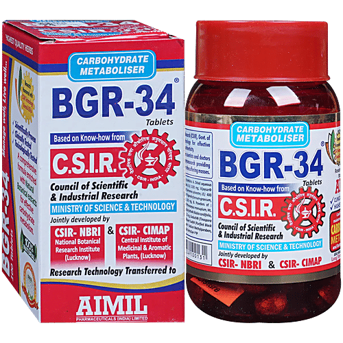 Aimil BGR 34 Tablet Carbohydrate Metaboliser R&D By CSIR, 100 pcs  