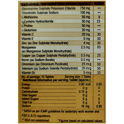 Cartigen Forte+ Tablet With Glucosamine, Chondroitin, Amino Acids, Vitamins & Minerals, For Bone, Joint & Muscle Care, 10 pcs  