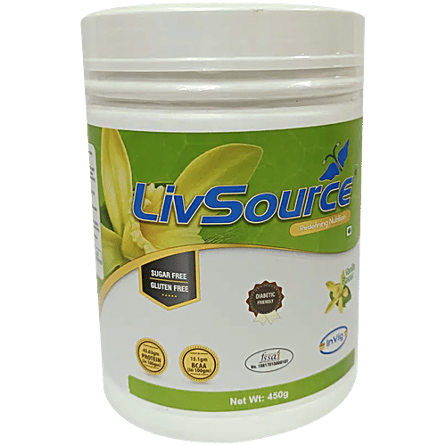 Livsource Powder With Protein & BCAA For Muscle Growth - Vanilla, Sugar & Gluten Free, 450 g  