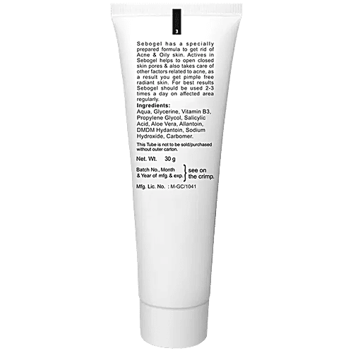 Sebogel Salicylic Acid & Niacinamide Gel For Pimples & Oily Skin - Paraben Free, 30 g