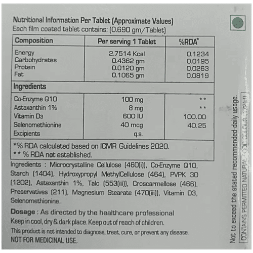 Dfrag Tablet With Coenzyme Q10, Vitamin D3, Selenomethionine & Astaxanthin, Mineral Boost, For Improved Energy, 10 pcs