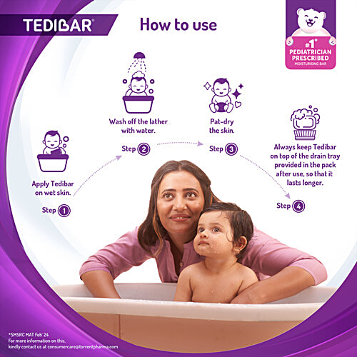 Tedibar Baby Bathing Bar - For Sensitive Skin, Soap Free, 75 g  