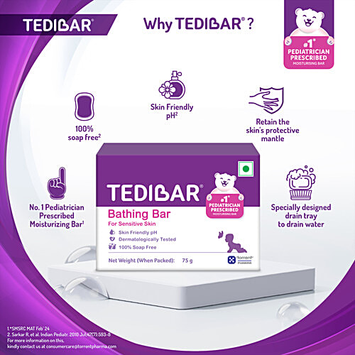 Tedibar Baby Bathing Bar - For Sensitive Skin, Soap Free, 75 g  