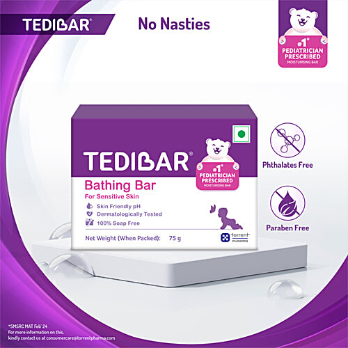 Tedibar Baby Bathing Bar - For Sensitive Skin, Soap Free, 75 g  