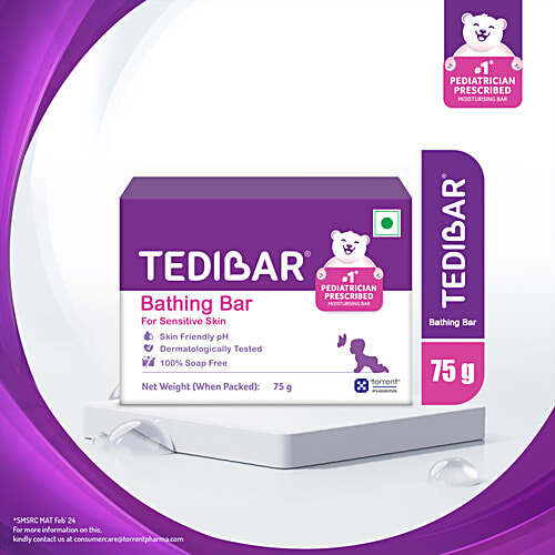 Tedibar Baby Bathing Bar - For Sensitive Skin, Soap Free, 75 g  