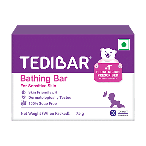 Tedibar Baby Bathing Bar - For Sensitive Skin, Soap Free, 75 g  