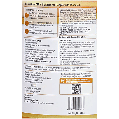 Pentasure DM Diabetes Care Nutrition Drink With 4P Protein - Vanilla, 400 g  Helps to Manage Blood Sugar