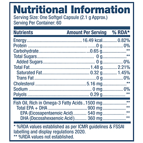 Gnc Triple Strength Fish Oil Soft Gelatin Capsules With Omega 3 Fatty Acids, 60 pcs  For Heart, Brain, Skin, Eye & Joint Health