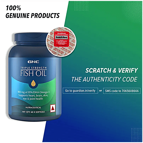 Gnc Triple Strength Fish Oil Soft Gelatin Capsules With Omega 3 Fatty Acids, 60 pcs  For Heart, Brain, Skin, Eye & Joint Health