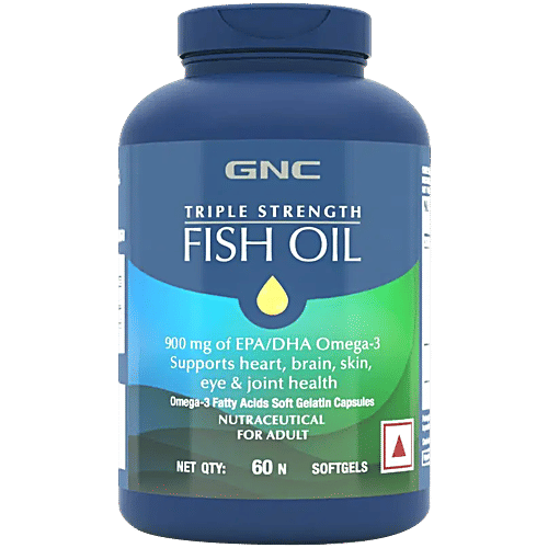 Gnc Triple Strength Fish Oil Soft Gelatin Capsules With Omega 3 Fatty Acids, 60 pcs  For Heart, Brain, Skin, Eye & Joint Health