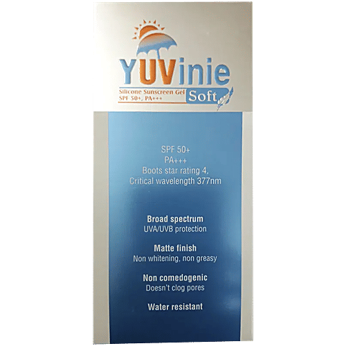 Yuvinie Soft Broad-Spectrum UVA/UVB Silicone Sunscreen Gel - SPF 50+ PA+++, Water-Resistant, 50 g  