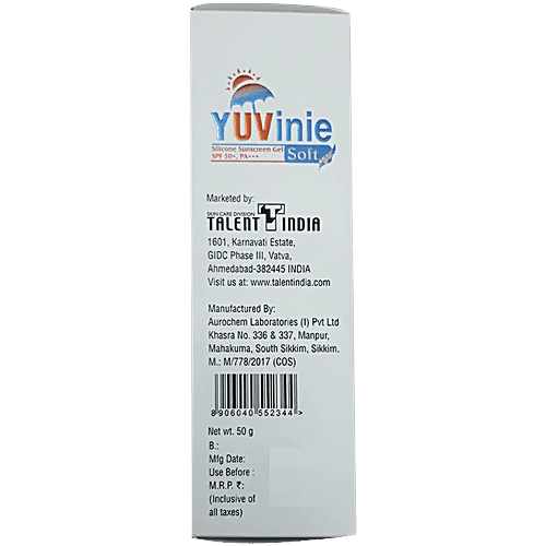 Yuvinie Soft Broad-Spectrum UVA/UVB Silicone Sunscreen Gel - SPF 50+ PA+++, Water-Resistant, 50 g  