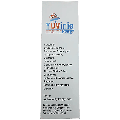 Yuvinie Soft Broad-Spectrum UVA/UVB Silicone Sunscreen Gel - SPF 50+ PA+++, Water-Resistant, 50 g  