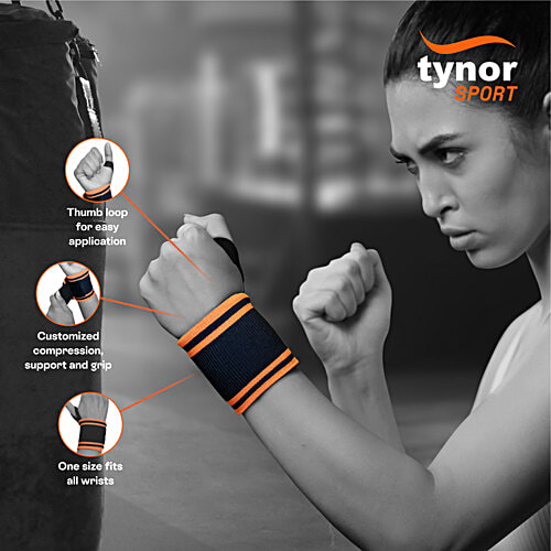 Tynor Wrist Wrap With Thumb Loop - Black & Orange, Universal, 2 pcs  