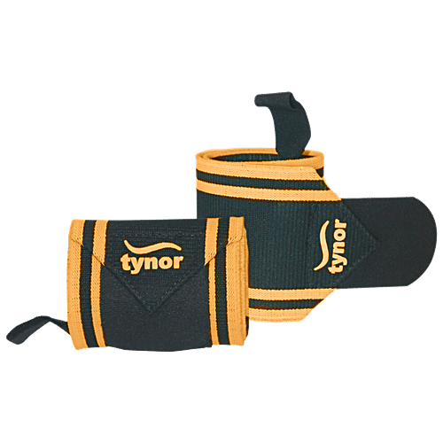 Tynor Wrist Wrap With Thumb Loop - Black & Orange, Universal, 2 pcs  