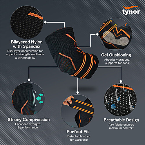 Tynor Elbow Support Air Pro - Black & Orange, Small, 1 pc  