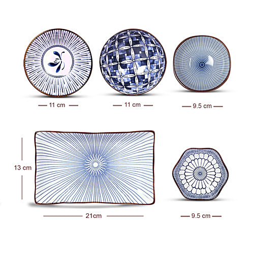 DP Japanese Ceramic Tableware, 7 pcs (2 Bowls, 2 Plates, 1 Sushi Plate, 2 Chopsticks)