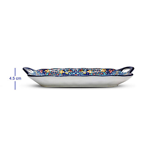 DP Ceramic Serving Tray With Handles - Navy Blue Floral Pattern, 32 x 17 x 4.5 cm, 1 pc