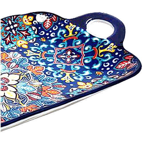 DP Ceramic Serving Tray With Handles - Navy Blue Floral Pattern, 32 x 17 x 4.5 cm, 1 pc