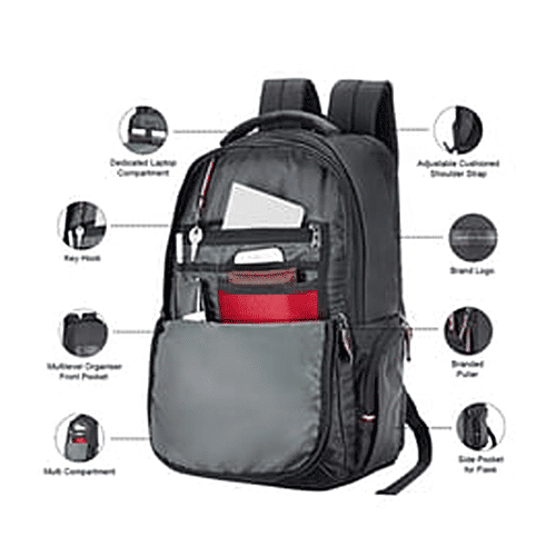 Tommy Hilfiger Joshua Black Medium Laptop Backpack - Medium, 20.6 L  