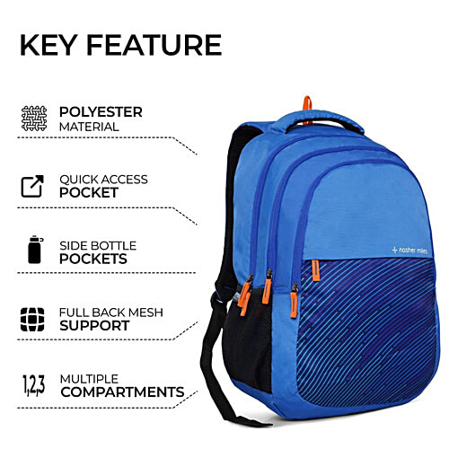 Nasher Miles Wave Backpack - For Men & Women, 3 Compartments, Navy Blue, Medium, 45 L  Casual/College Bag