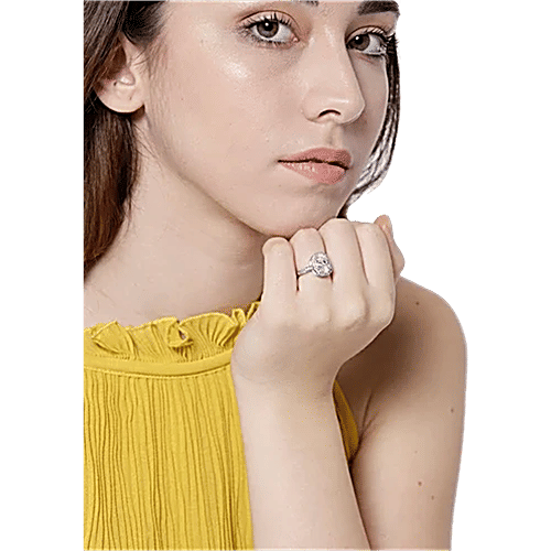 Youbella Solitaire Crystal Silver-Plated White Cluster Rings, 1 pc