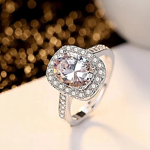 Youbella Solitaire Crystal Silver-Plated White Cluster Rings, 1 pc