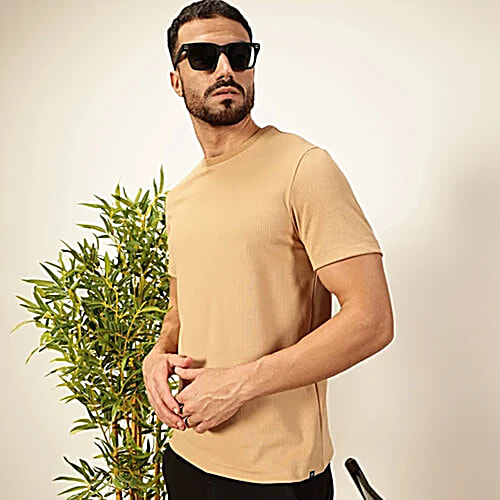 Thomas Scott Khaki Polyester Regular Fit Self Design Shirts, 1 pc (Size - M)