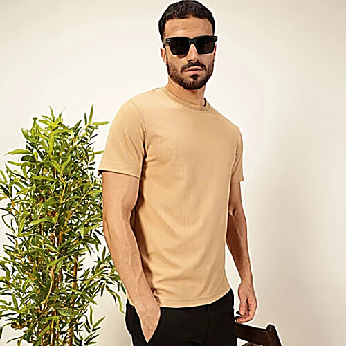 Thomas Scott Khaki Polyester Regular Fit Self Design Shirts, 1 pc (Size - M)