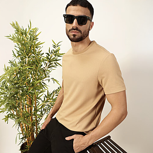 Thomas Scott Khaki Polyester Regular Fit Self Design Shirts, 1 pc (Size - M)