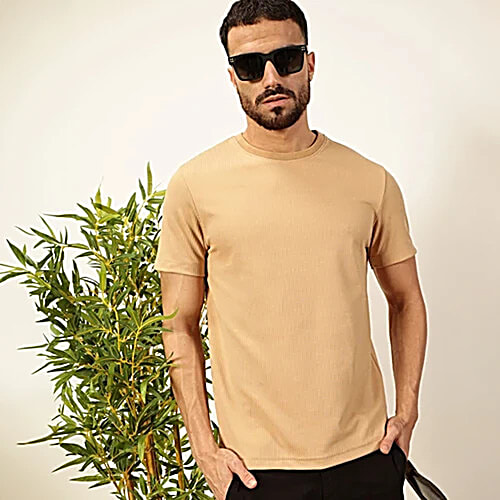 Thomas Scott Khaki Polyester Regular Fit Self Design Shirts, 1 pc (Size - M)