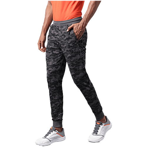Alcis Dark Grey Slim Fit Camo Print Sports Joggers, 1 pc (Size - M)