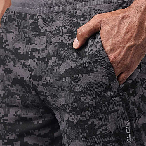 Alcis Dark Grey Slim Fit Camo Print Sports Joggers, 1 pc (Size - M)