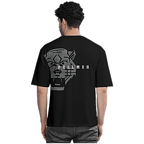 Bullmer Black Loose Fit Printed Oversized T-Shirt, 1 pc (Size - M)