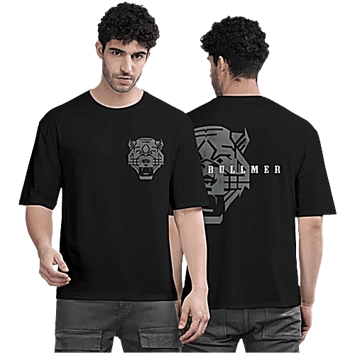 Bullmer Black Loose Fit Printed Oversized T-Shirt, 1 pc (Size - M)