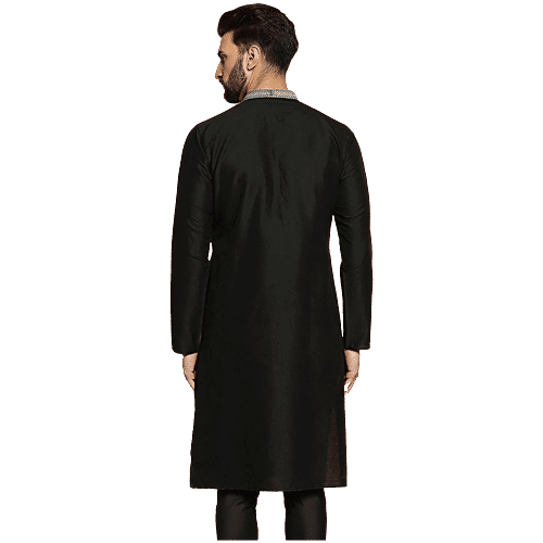 Kisah Black Cotton Regular Fit Kurta, 1 Set (Size - 42)