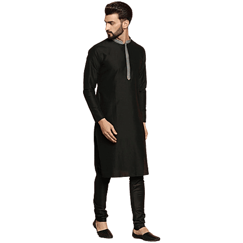 Kisah Black Cotton Regular Fit Kurta, 1 Set (Size - 42)