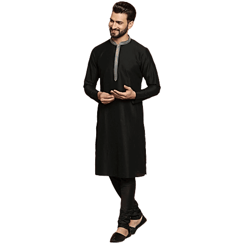 Kisah Black Cotton Regular Fit Kurta, 1 Set (Size - 42)