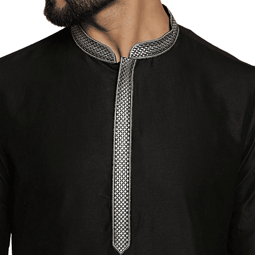Kisah Black Cotton Regular Fit Kurta, 1 Set (Size - 42)