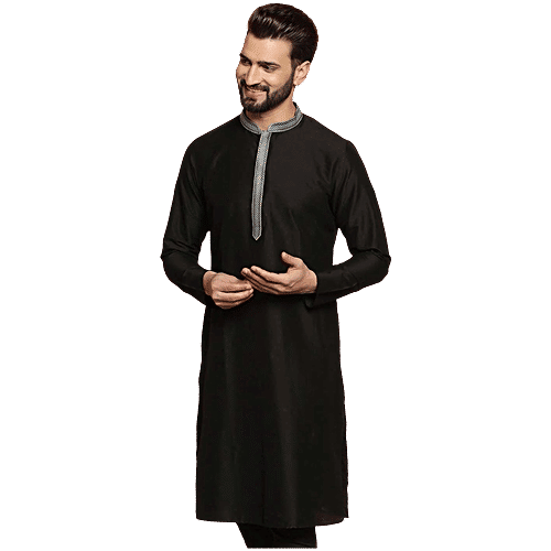 Kisah Black Cotton Regular Fit Kurta, 1 Set (Size - 42)